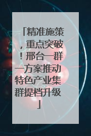 精准施策，重点突破！邢台一群一方案推动特色产业集群提档升级