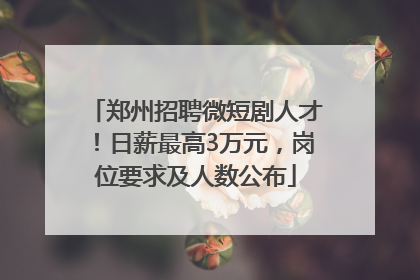 郑州招聘微短剧人才！日薪最高3万元，岗位要求及人数公布