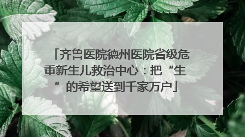 齐鲁医院德州医院省级危重新生儿救治中心：把“生”的希望送到千家万户